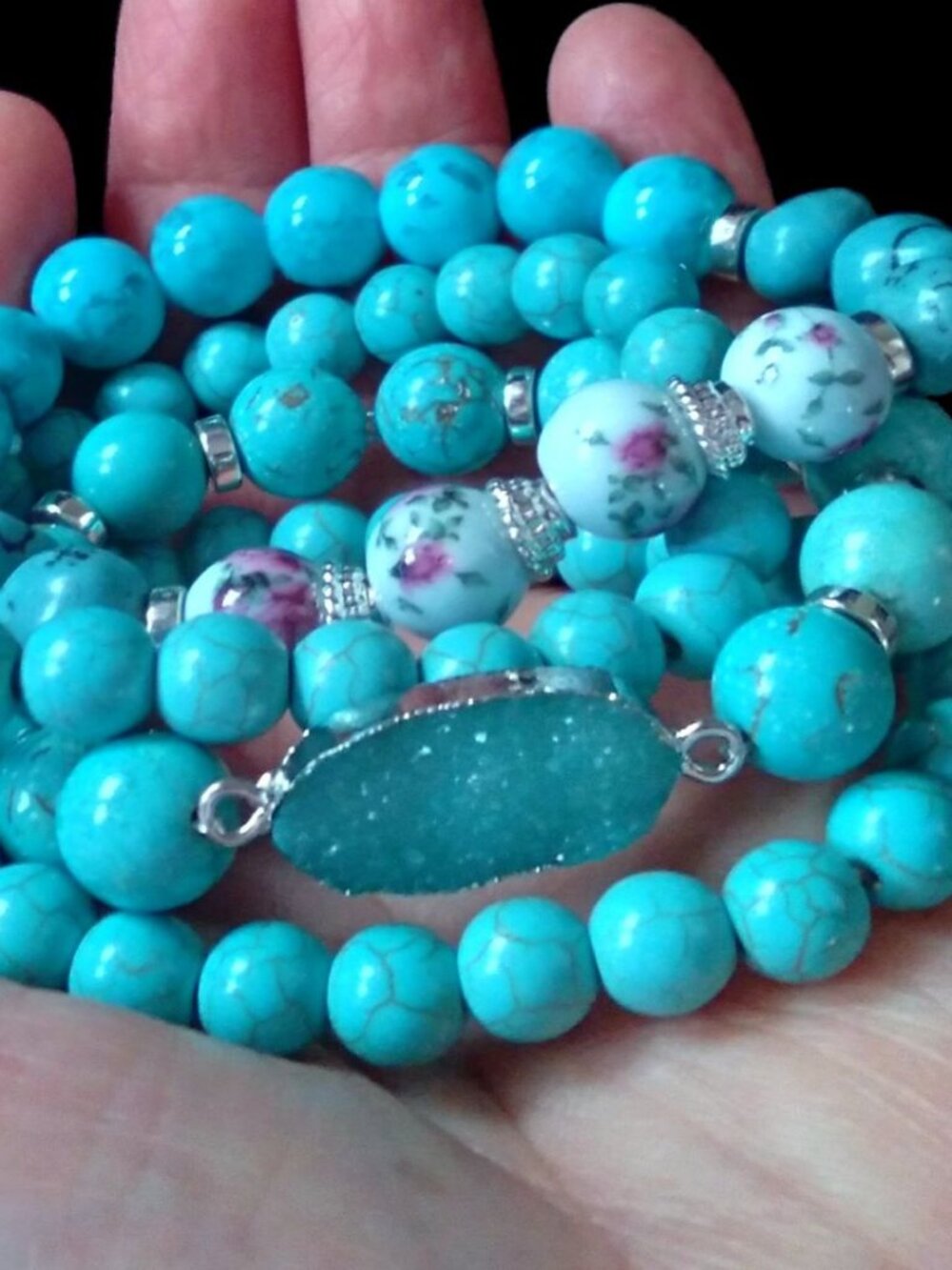 Handcrafted Turquoise & Druzy Stretch Bracelet Stack